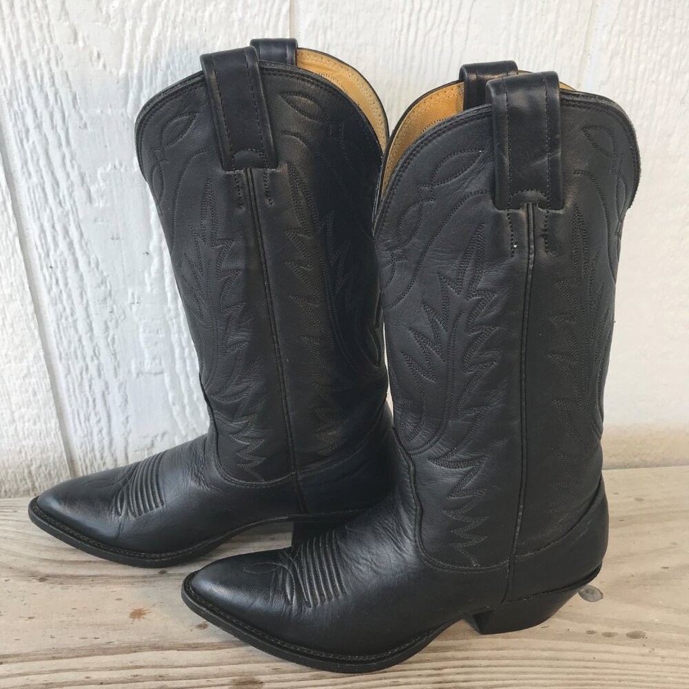 Nocona Womens Black Deertan Leather Cowboy Western Boots 5.5 C 7501 USA